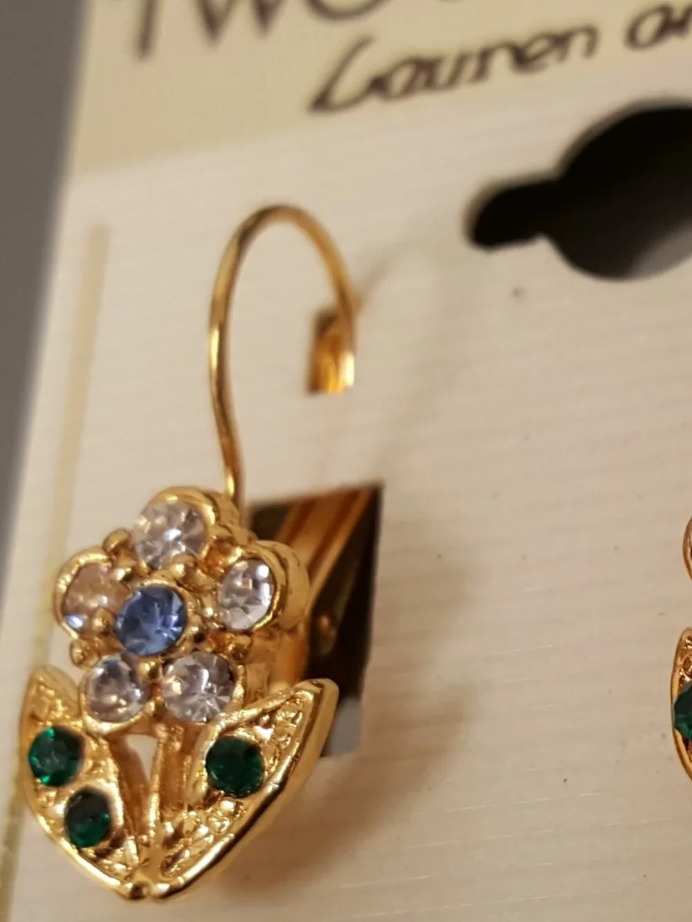 NWT TWO SISTERS Lauren and Leah Rhinestone Flower EURO Pierced Earrings